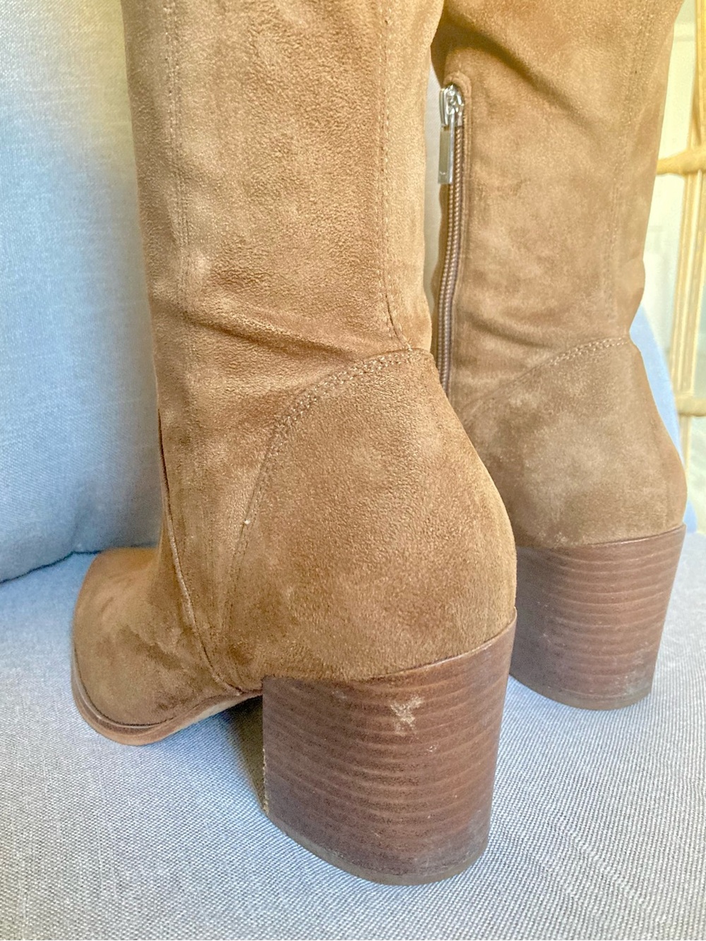 Marc Fisher LTD Over The Knee Suede Boots Tan 8M Block Heel - Picture 5 of 9